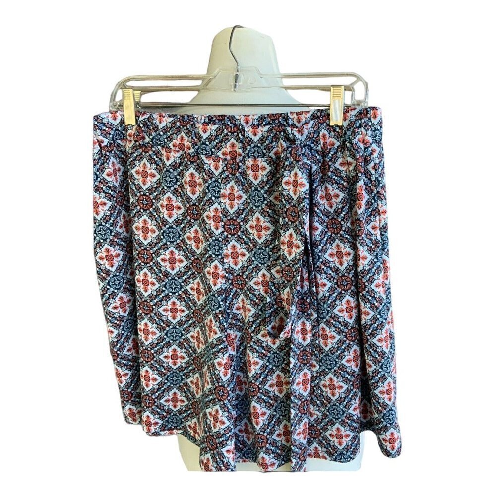 New Directions elastic waist spandex fabric belt multicolor geometric shorts XL